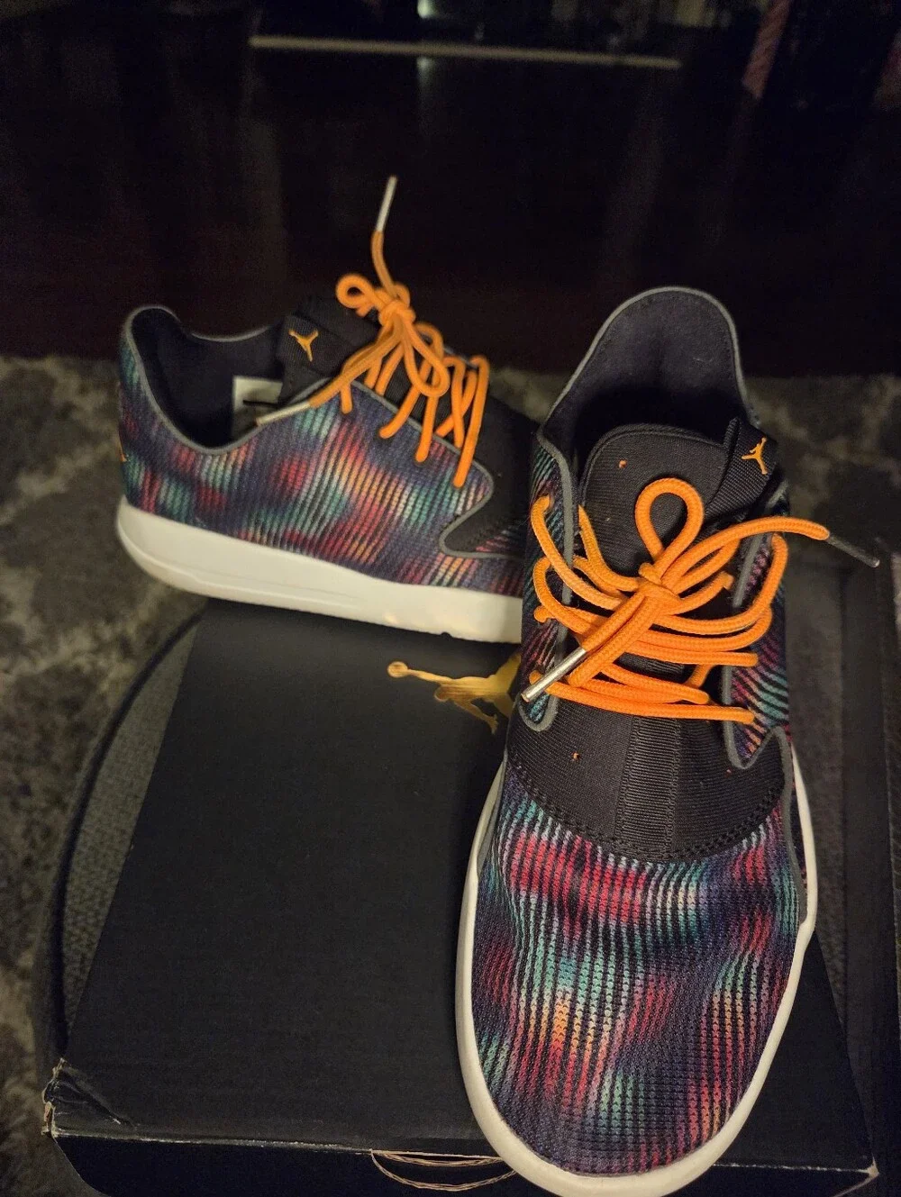Jordan Low-Top Sneakers in Black with Orange Laces and Multicolor Upper